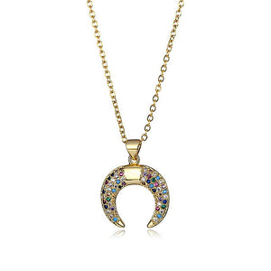 18K Gold Multi Color Crescent Moon Necklace