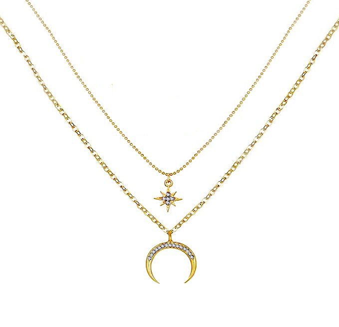18k Gold Moon & Star Necklace