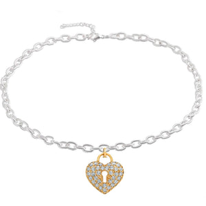18K Gold & Silver Two Tone Heart Charm Necklace