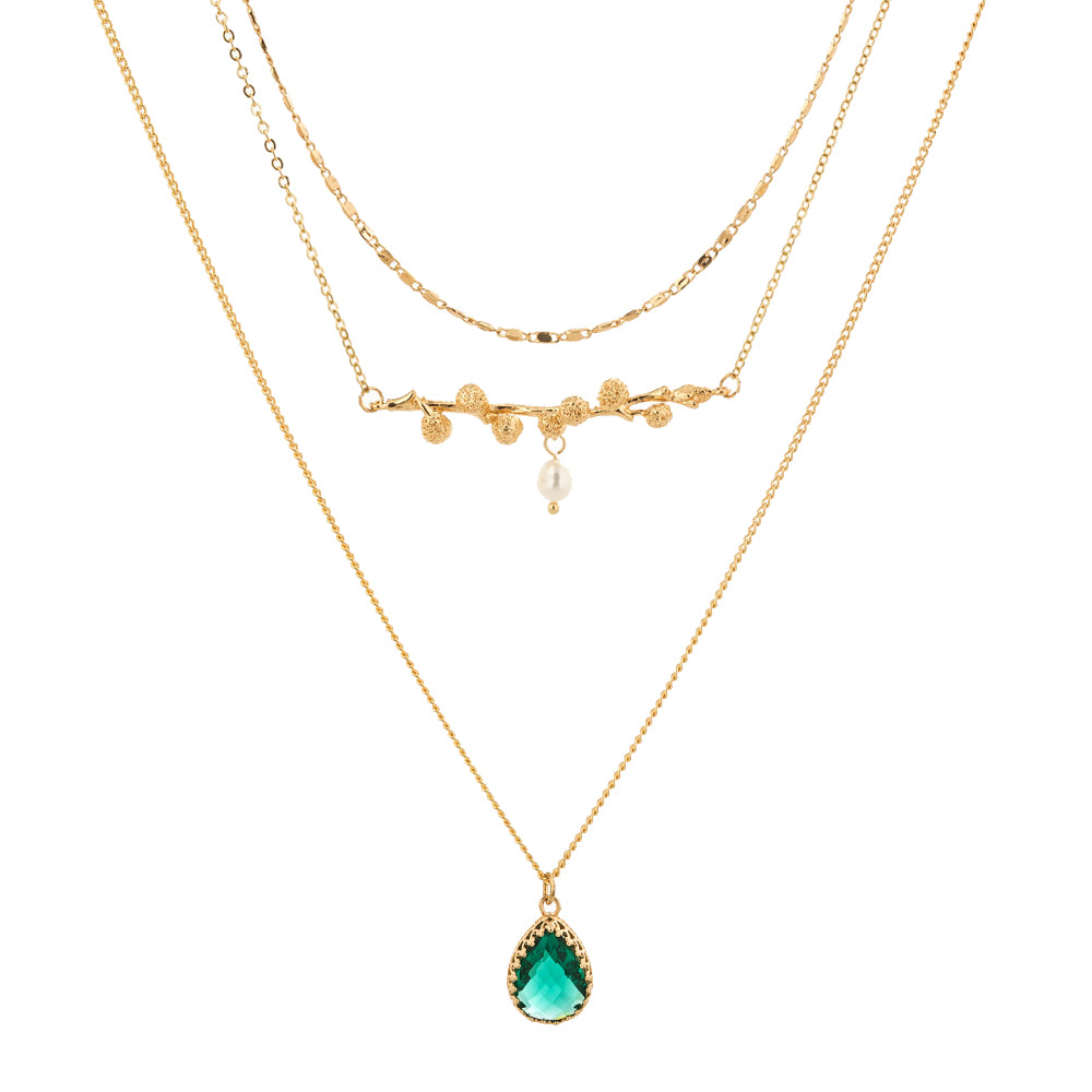 18K Gold Multi Layer Gemstone Necklace