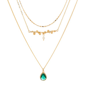 18K Gold Multi Layer Gemstone Necklace