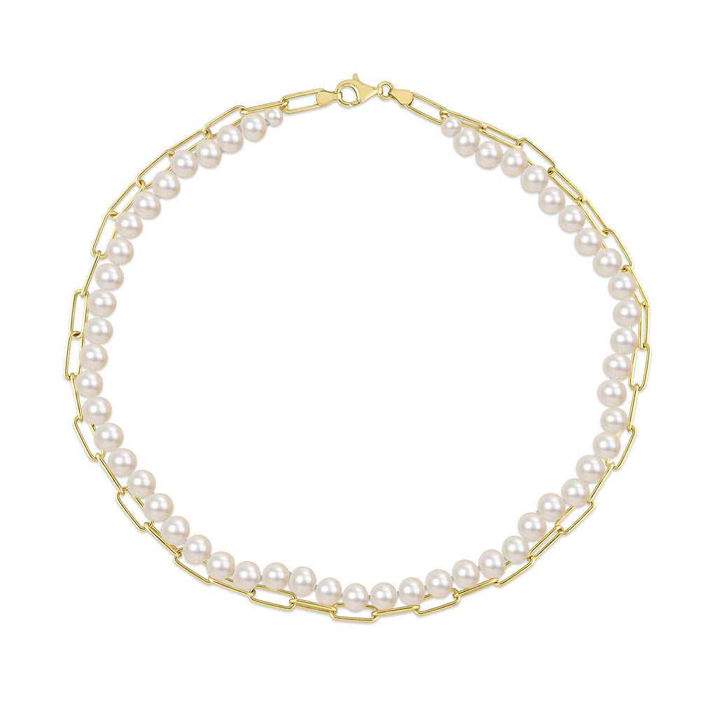 18K Layer Link & Pearl Necklace