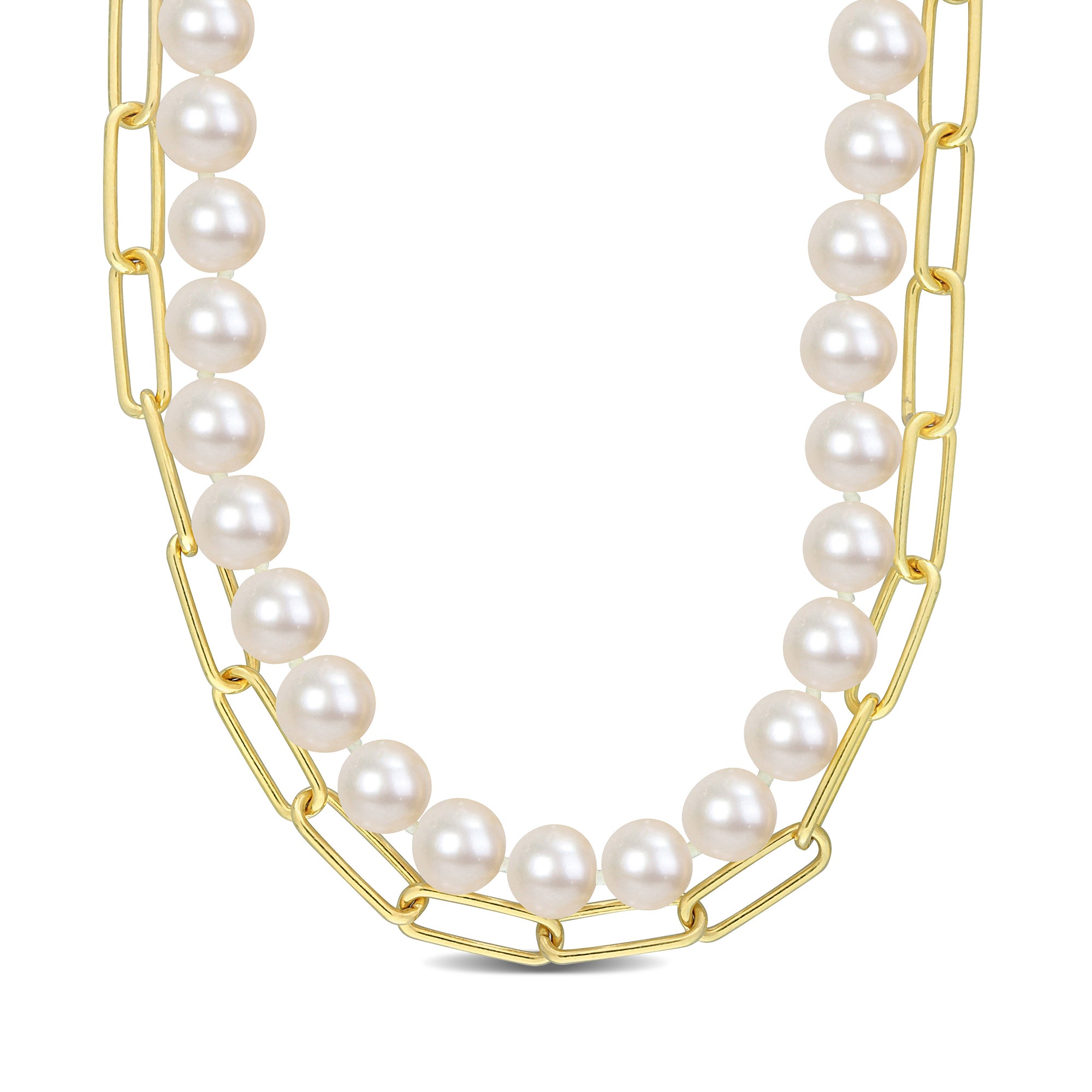 18K Layer Link & Pearl Necklace