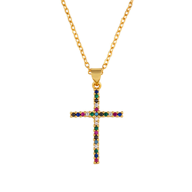 18K Gold Multi Color Cross Necklace