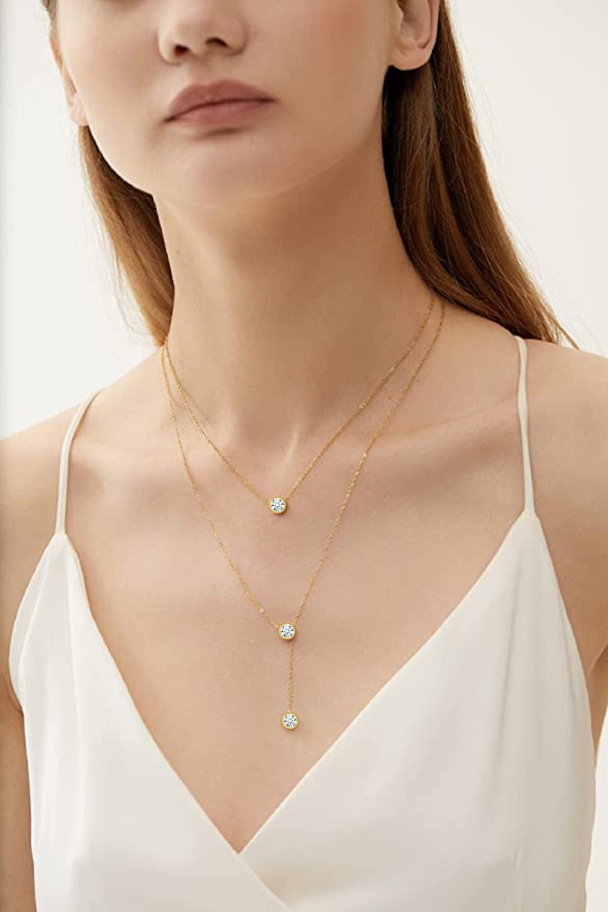 18k Gold Plated Cz Double Layer Necklace
