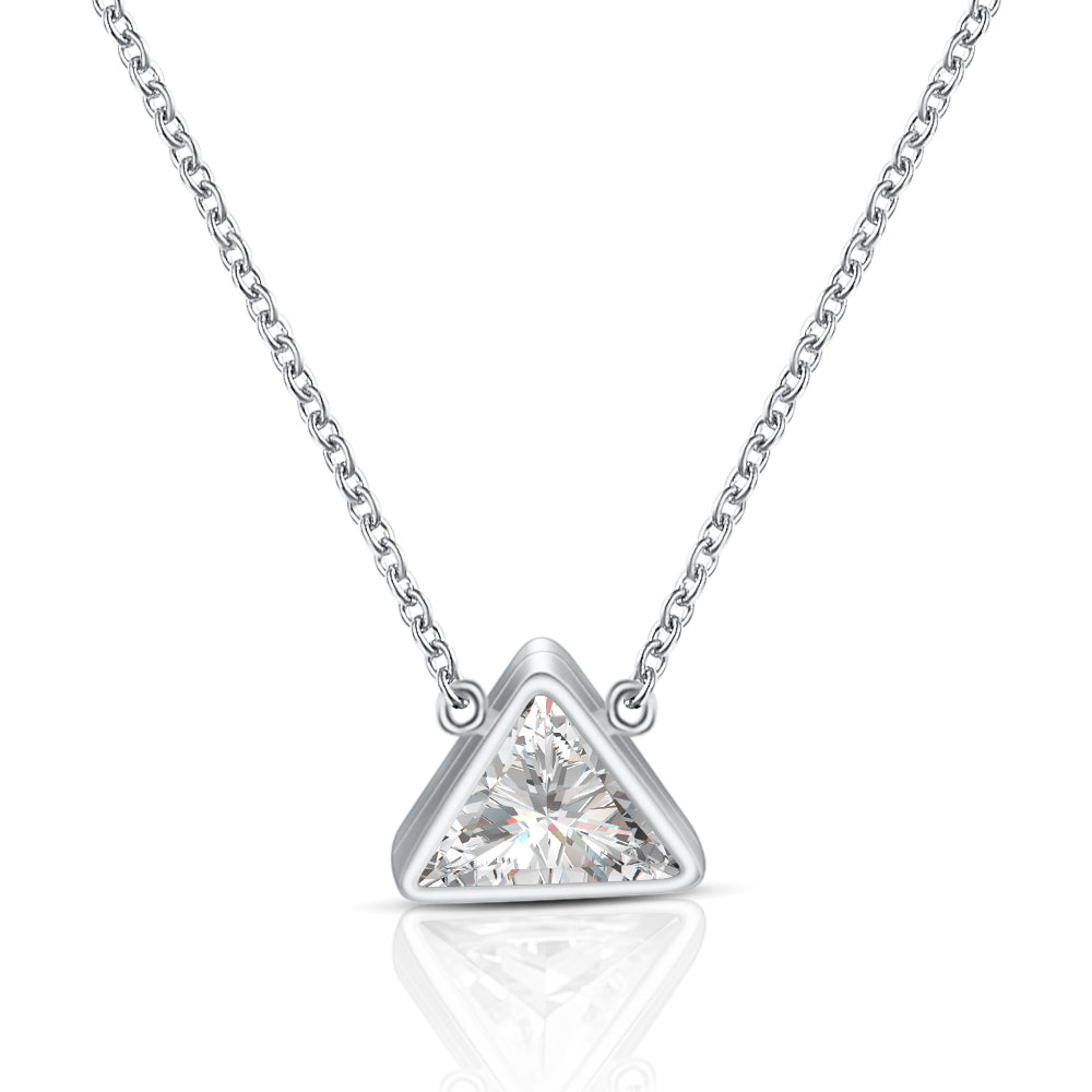 Silver Trillion Cz Solitaire Necklace