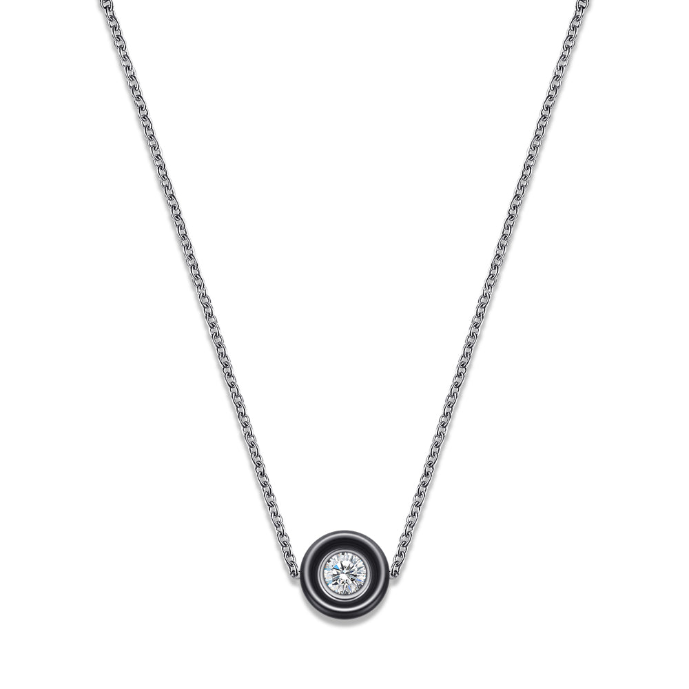 Silver & Onyx Deco Inspired Solitaire Cz Necklace