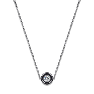 Silver & Onyx Deco Inspired Solitaire Cz Necklace