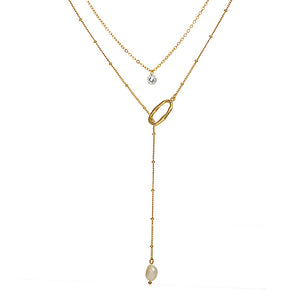 18k Gold Pearl Lariat Necklace