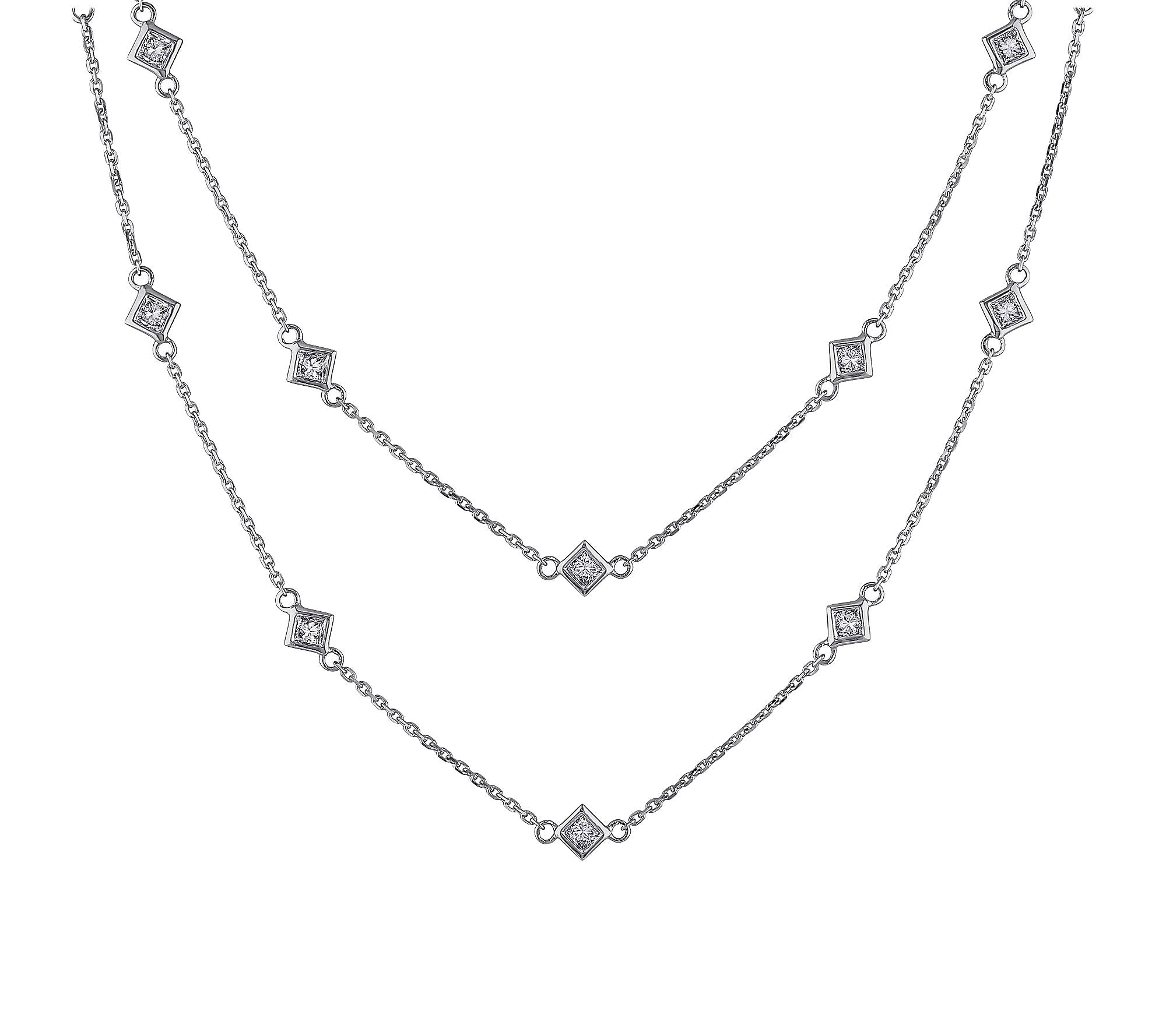 Silver Princess Cut Long Endless Necklace