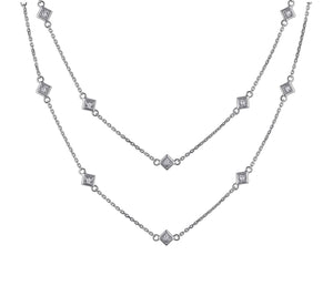 Silver Princess Cut Long Endless Necklace