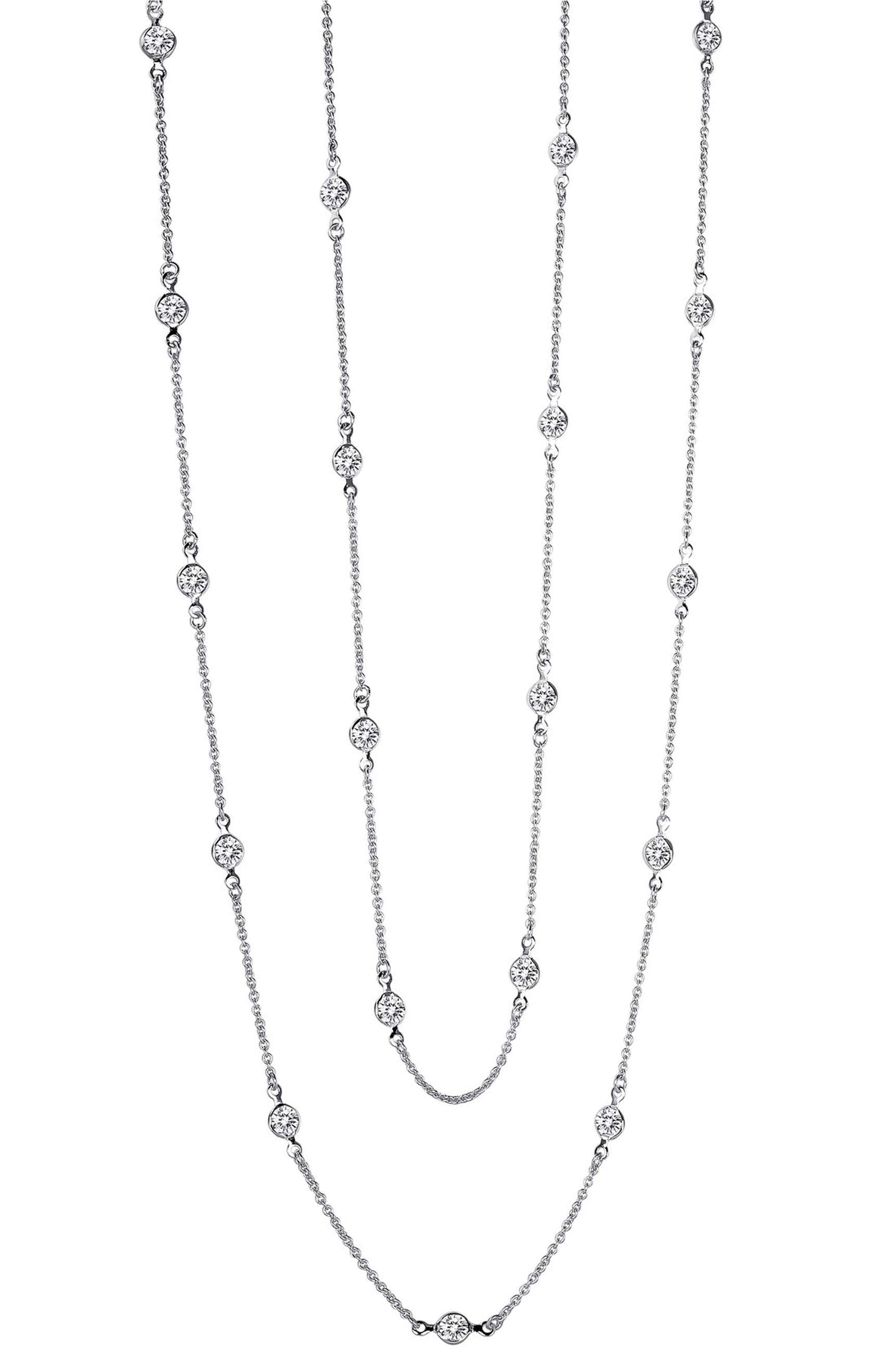 Sterling Silver Cz Station Necklace