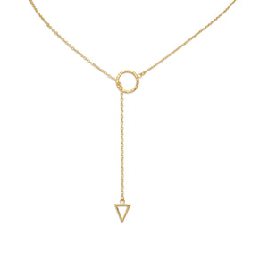 18k Gold Triangle & Circle Ring Lariat Necklace