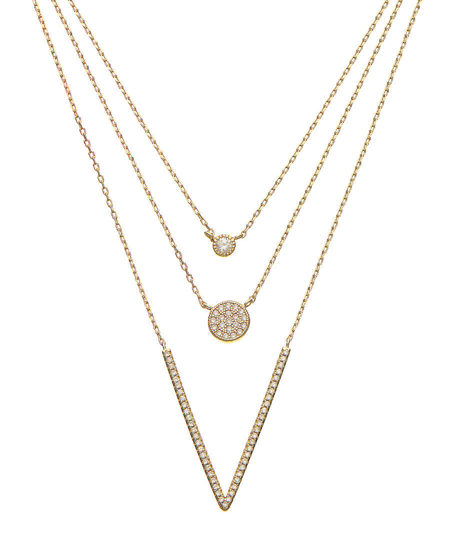 18K Gold Multi Layer Cz Necklace