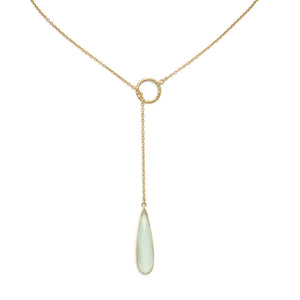 18K Gold Chalcedony Pear Drop Lariat Necklace