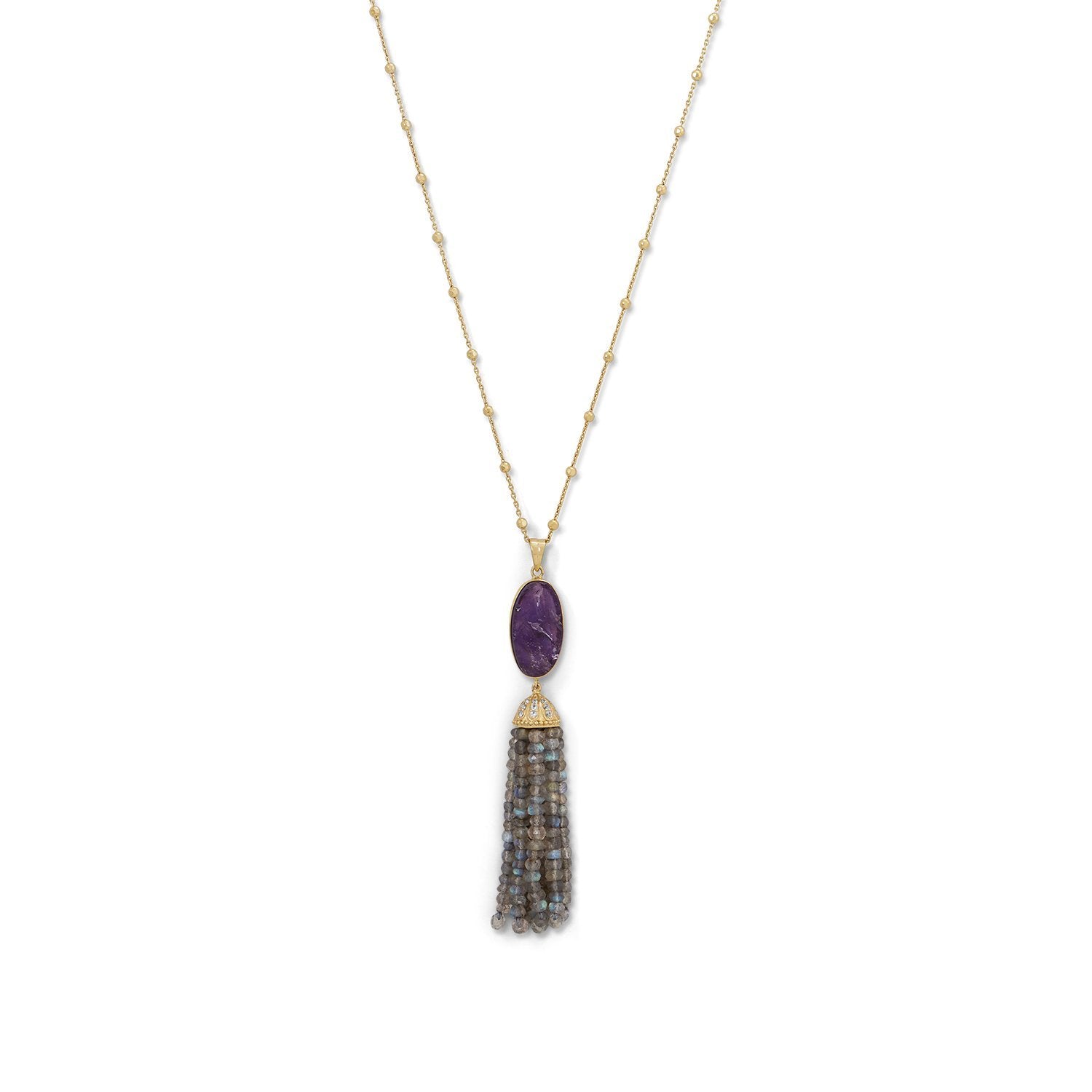 18K Gold Amethyst & Labradorite Tassel Necklace
