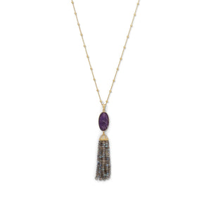 18K Gold Amethyst & Labradorite Tassel Necklace