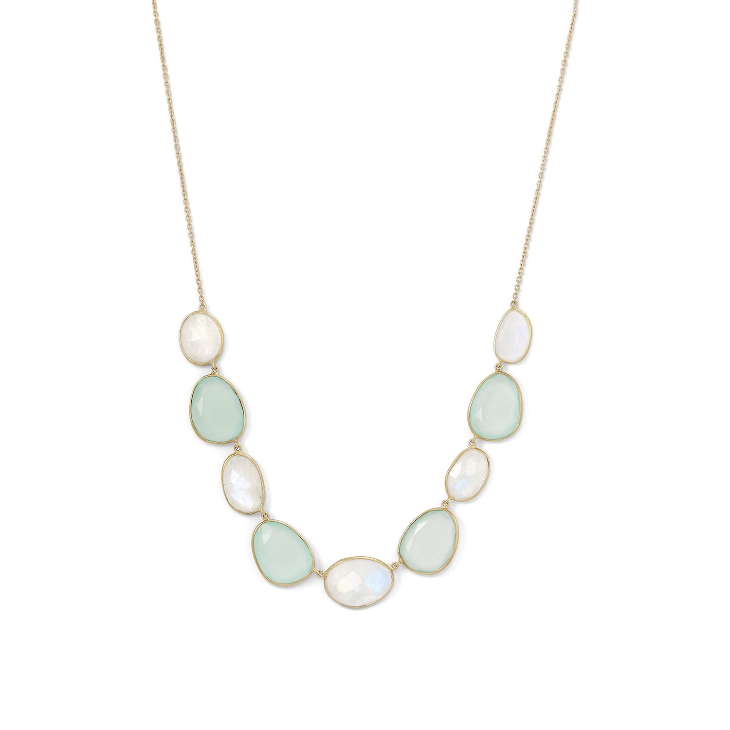 18k Gold Moonstone & Chalcedony Necklace