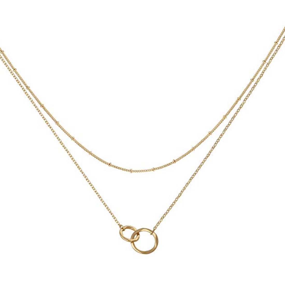 18K Gold Double Ring Layer Necklace