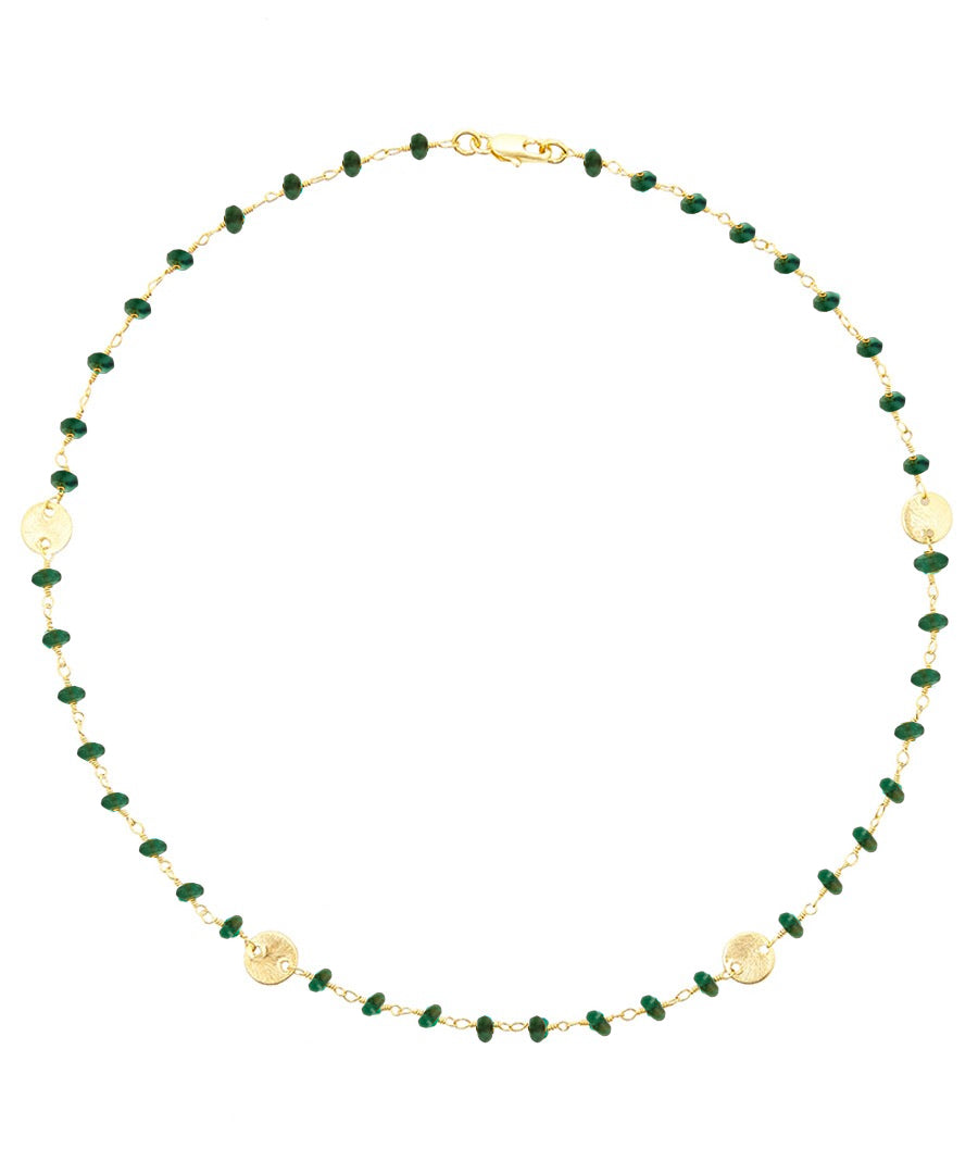 18k Gold Plated Emerald Disc Necklace