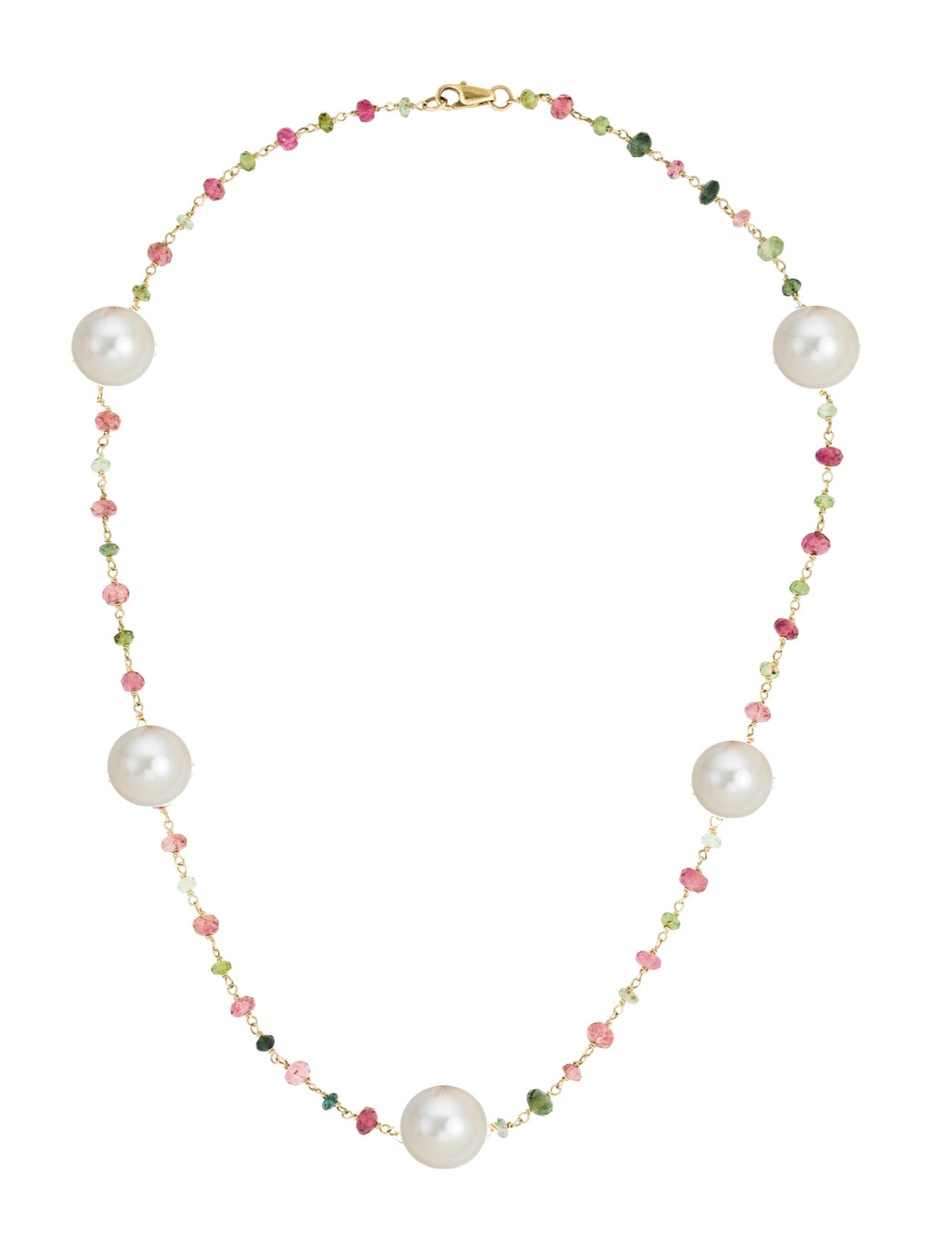 18K Gold Multi Tourmlaline & Pearl Necklace