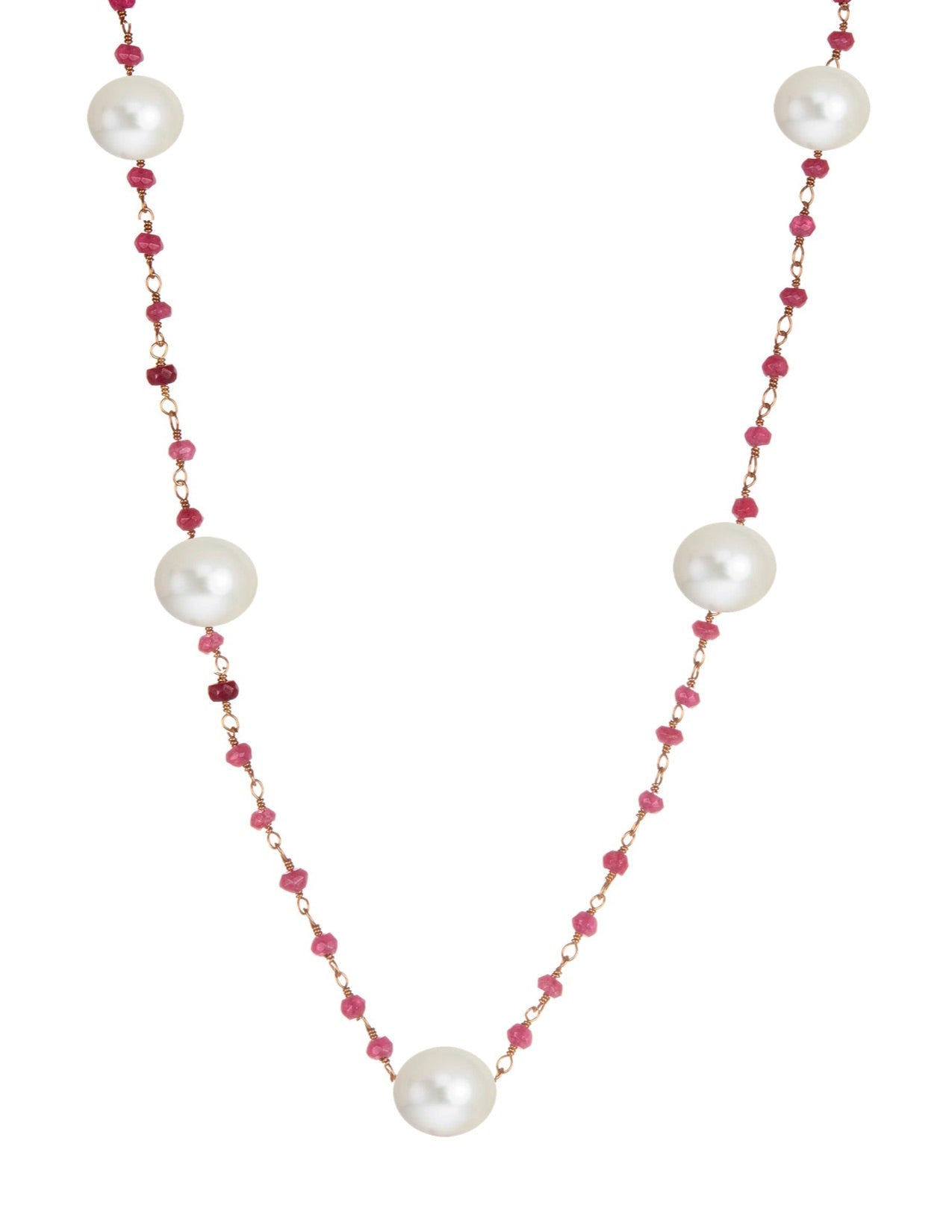 18k Gold Plated Ruby & Pearl Station Necklace