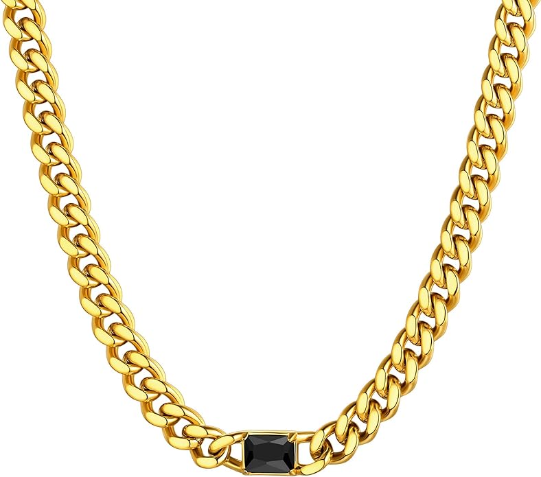 18K Gold Chain Emerald-cut Green Necklace