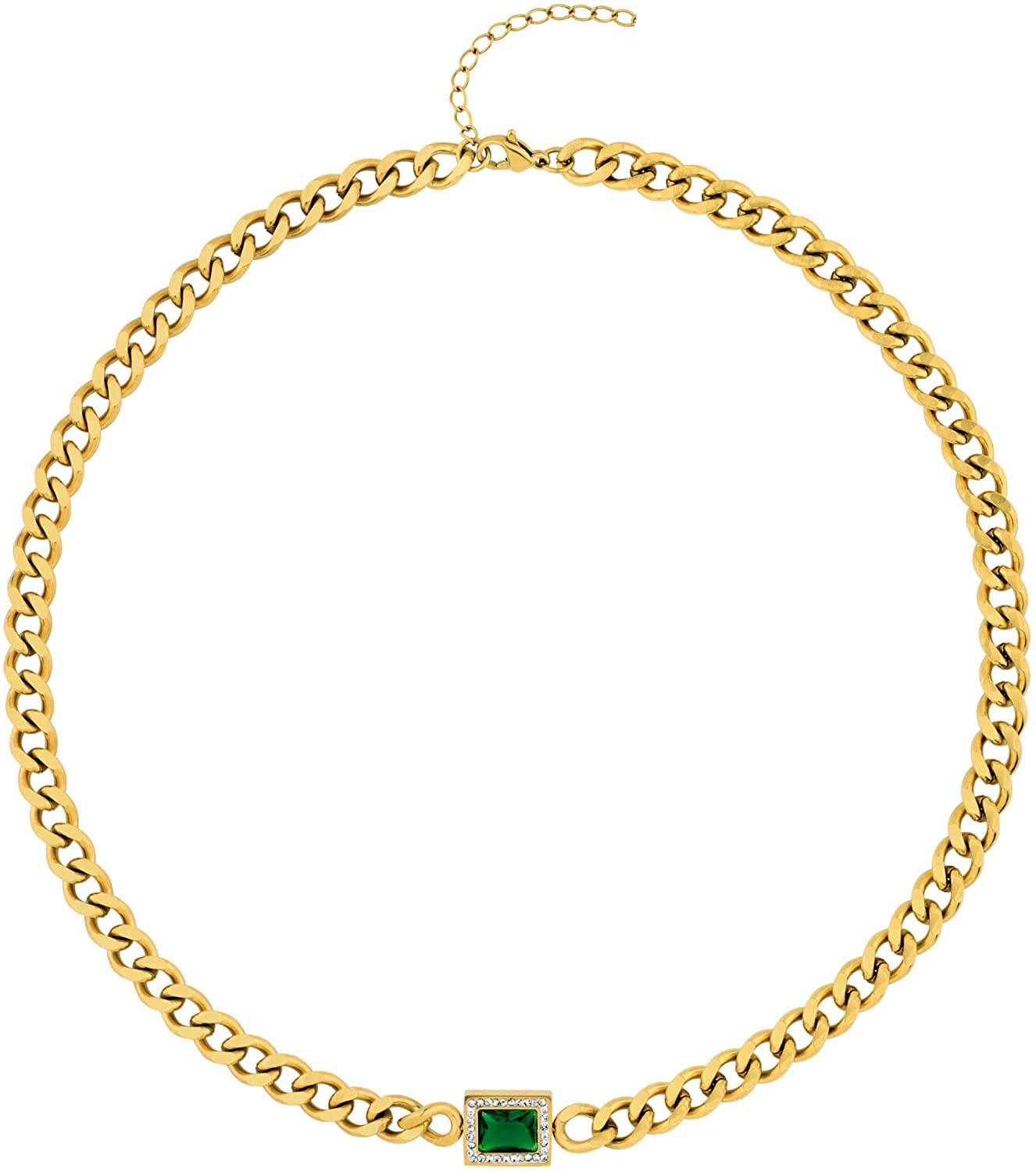 18K Gold Chain & Green Embellished Necklace