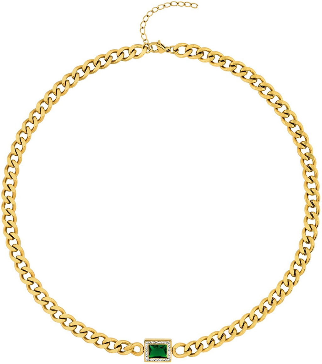 18K Gold Chain & Green Embellished Necklace - Liv Oliver