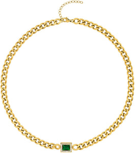 18K Gold Chain & Green Embellished Necklace