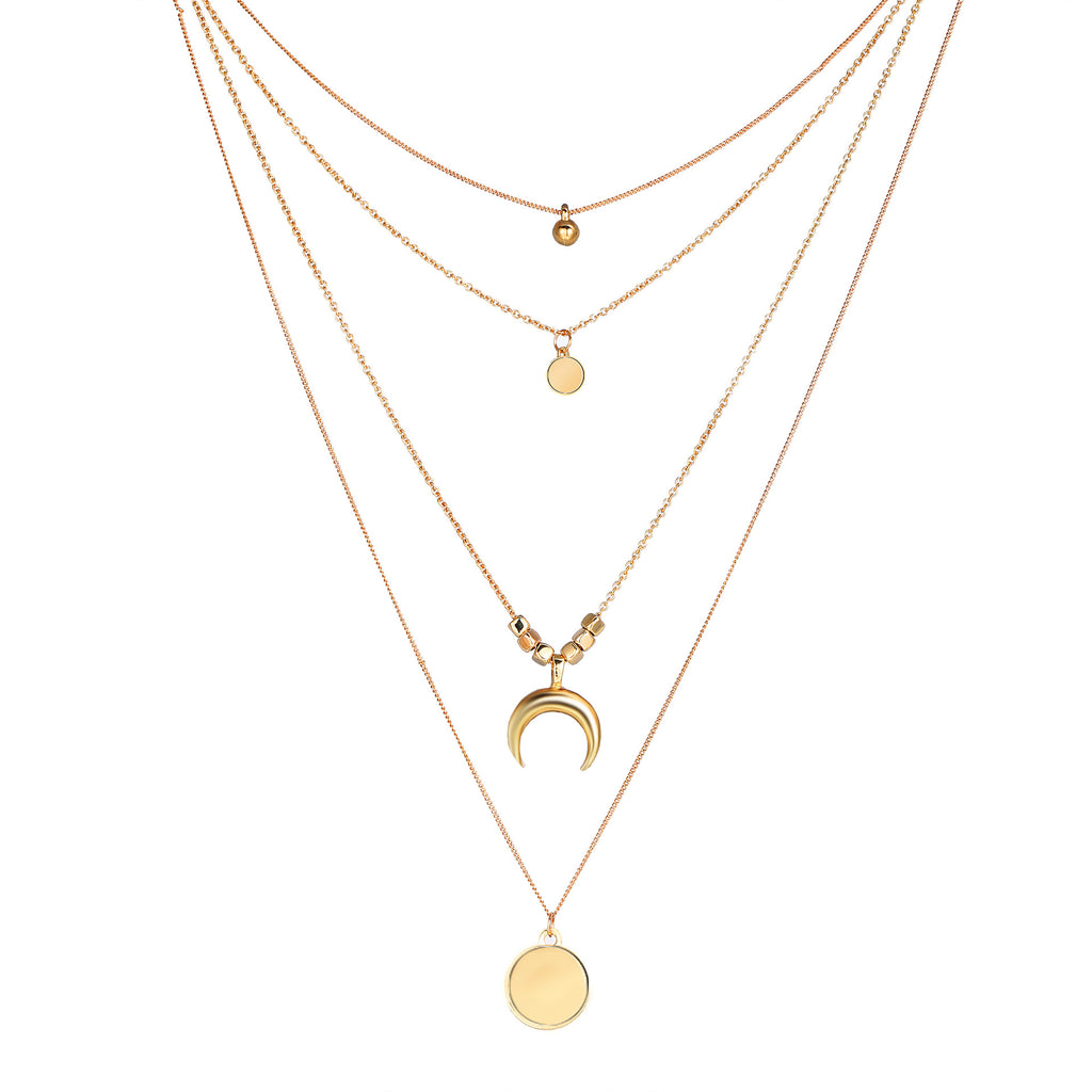 18K Gold Multi Strand Disc Layer Necklace