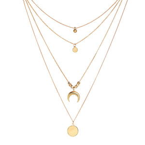 18K Gold Multi Strand Disc Layer Necklace