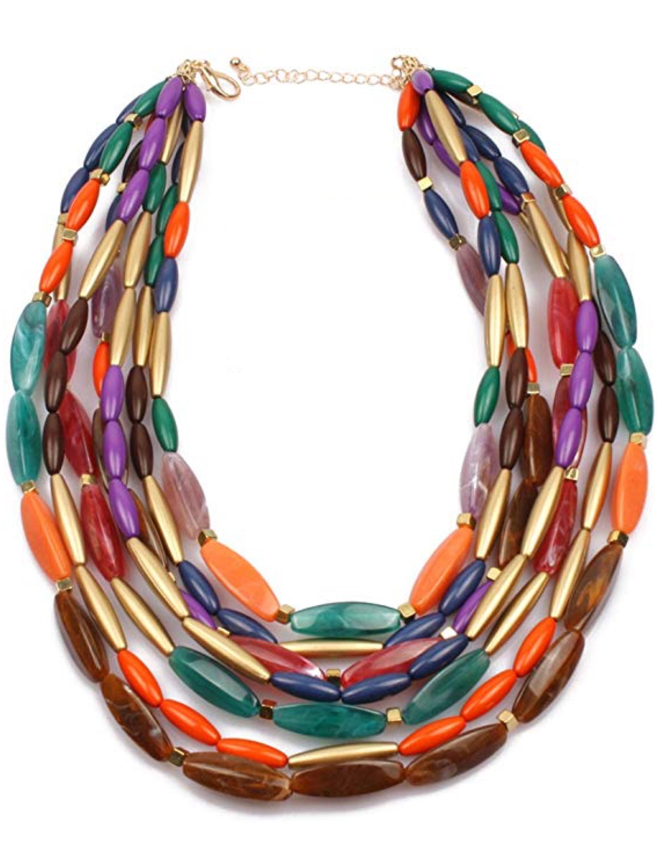 18K Gold Multi Color Statement Layer Bold Necklace