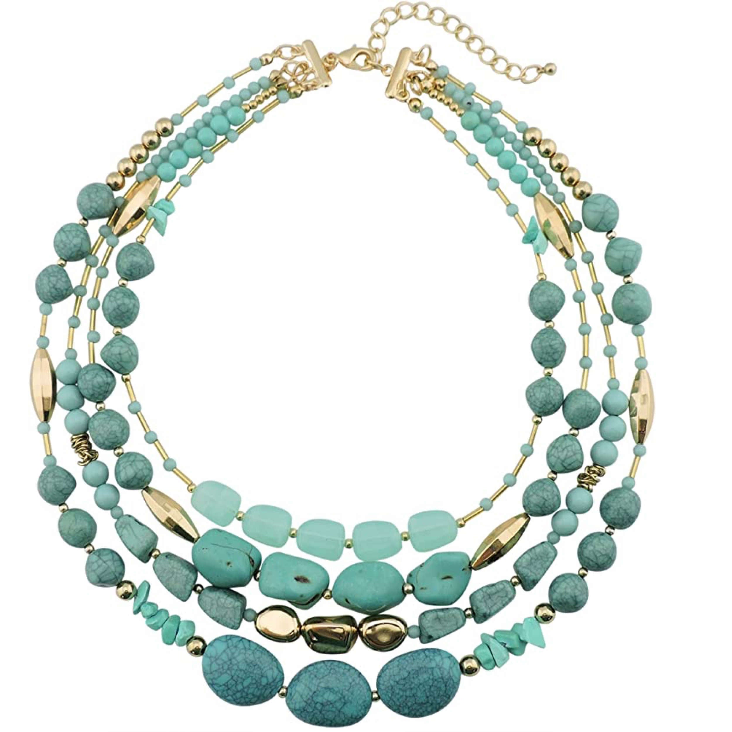18k Gold Multi Turquoise Statement Necklace