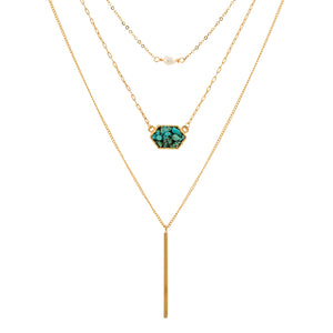 18K Gold Multi Layer Turquoise Necklace