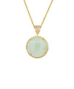 18k Gold Sea Green Chalcedony Disc Drop Necklace