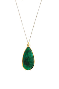 18K Gold Emerald Pear Drop Pendant Necklace