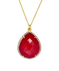 18K Gold Ruby Embellished Pear Drop Necklace