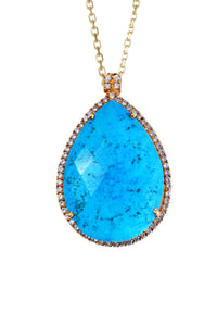 18k Gold Turquoise Embelished Pear Drop Necklace