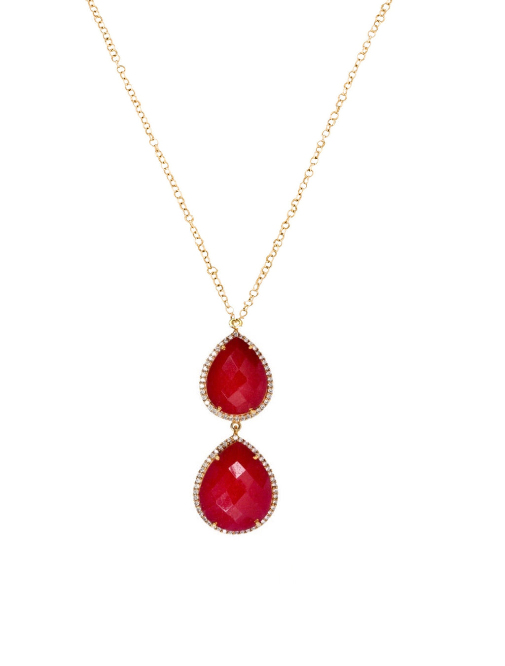 18k Gold Ruby Embelished Pear Drop Necklace