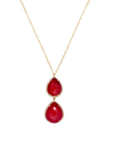 18k Gold Ruby Embelished Pear Drop Necklace