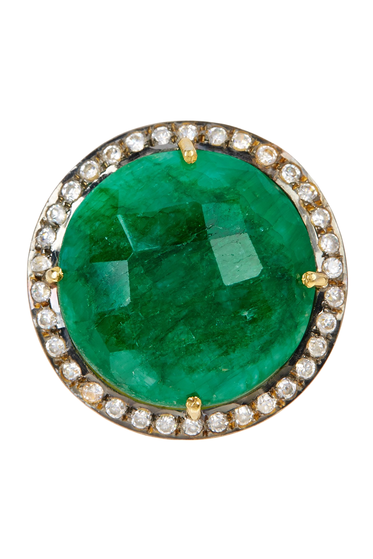 18k Gold Plated Emerald & Cz Disc Ring