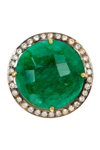 18k Gold Plated Emerald & Cz Disc Ring