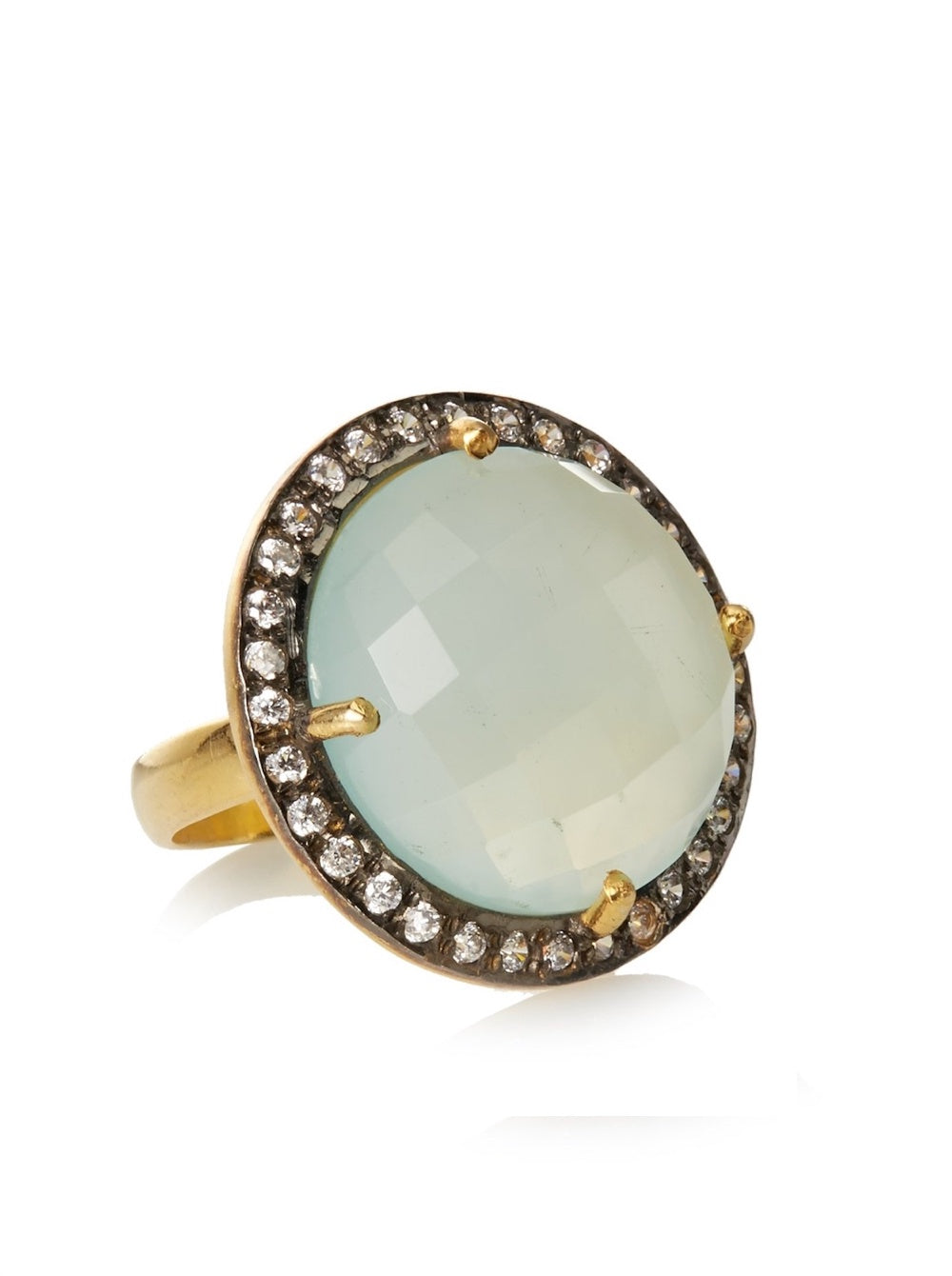 18k Gold Plated Sea Green Chalcedony & Cz Disc Ring