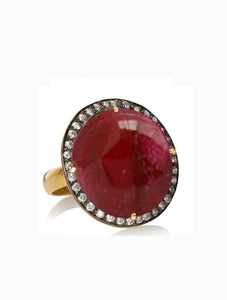 18K Gold Ruby Cz Statement Ring