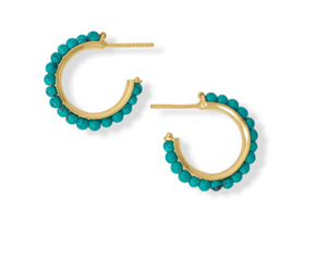 18K Gold Turquoise Hoop Earrings