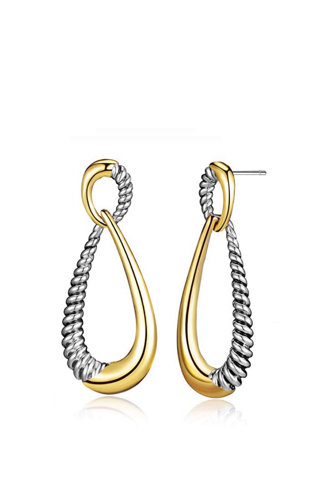 18k Gold Two Tone Textured Drop Earrings
