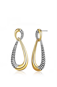 18k Gold Two Tone Textured Drop Earrings
