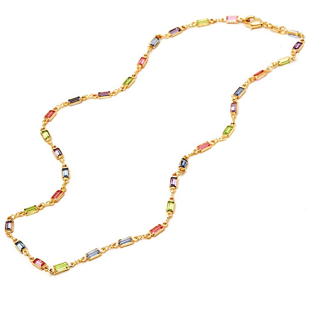 18K Gold Multi Color Tennis Necklace