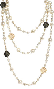 18K Gold Black & White Rose Pearl Necklace